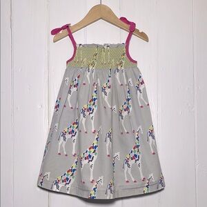 MINI BODEN EUC 100% Cotton Smocked Multicolor Giraffe Tie Strap Dress